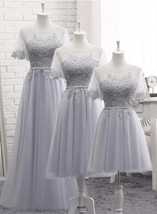 Grey Tulle With Lovely Lace Applique Wedding Party Dress, Grey Tulle A-Line Prom Dress Formal Dress    cg21791 Tunics Custom made
