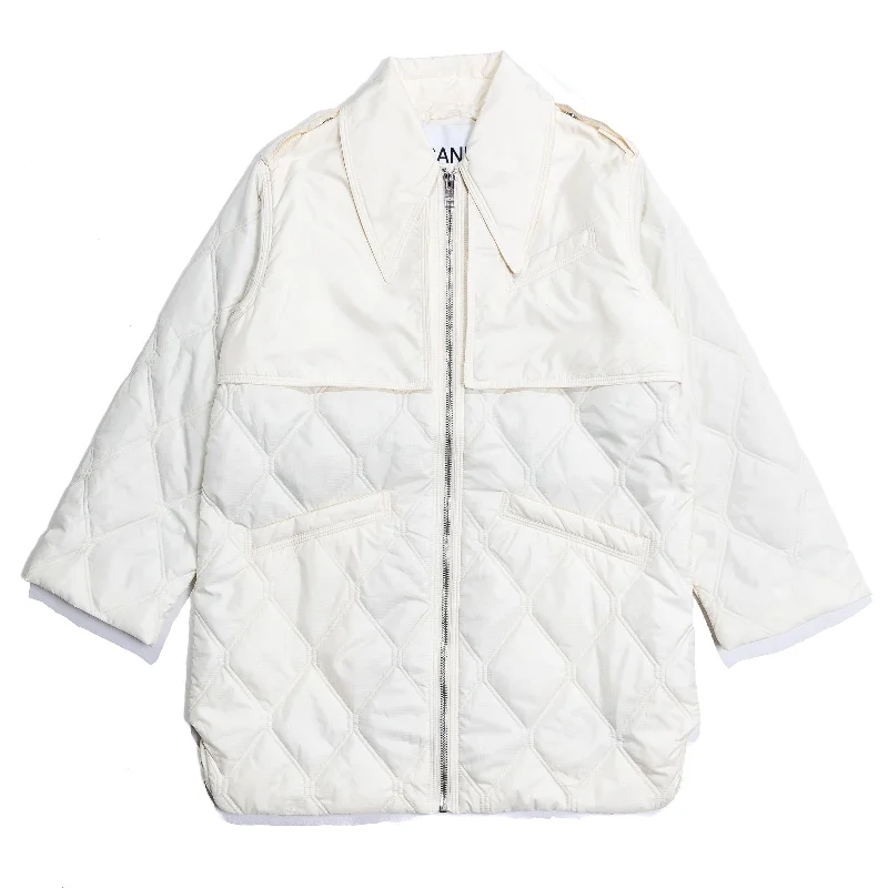 Ganni Ripstop Quilt Midi Jacket 'Egret' Cotton Jacket Linen Jacket Terry Jacket