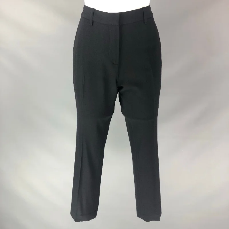 ANN DEMEULEMEESTER Size 4 Black Virgin Wool Blend Solid Dress Pants Comfy Zip-Up Pants