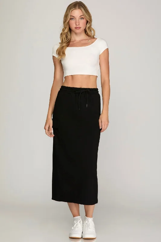 French Terry Knit Cargo Midi Skirt cotton skirt soft
