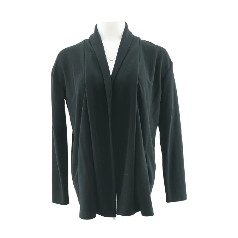 Black Solid Cardigan Sweater Welt Pockets Slit Pockets Flap Pockets