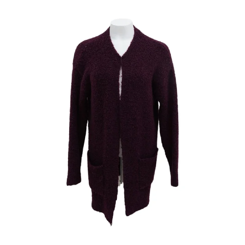 Burgundy Solid Cardigan Sweater Zippered Buttoned Snapped