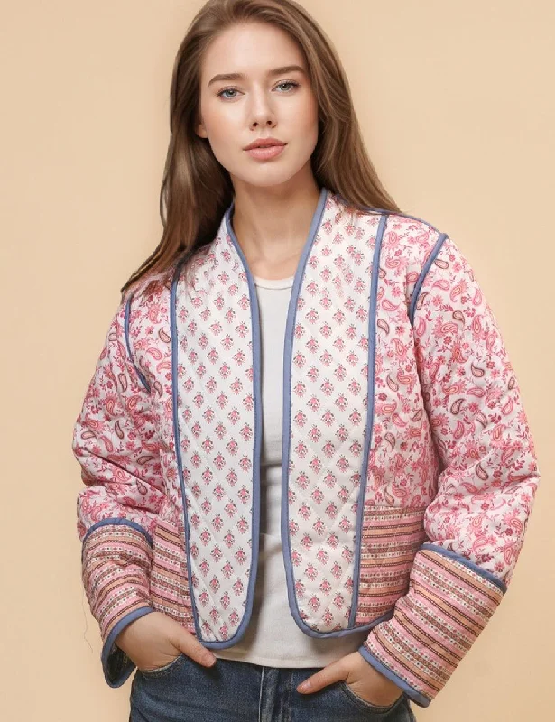 Ladies Reversible Floral Cotton Padded Jacket SKT4663 Herringbone Jacket Houndstooth Jacket Plaid Jacket