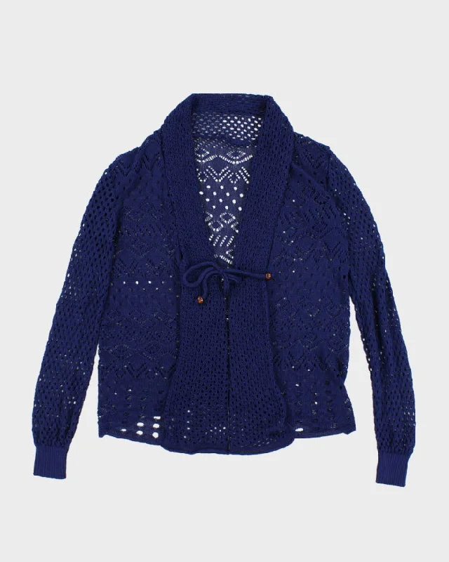 Vintage woman's Macramé Style Knit Cardigan - M Solid Color Striped Floral Print