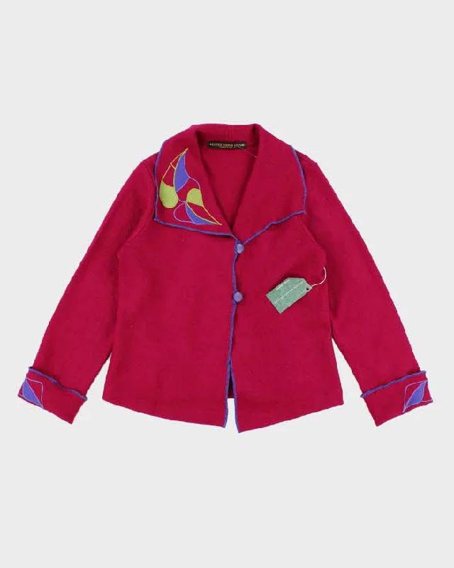 Darling Pink Collared Cardigan - S Silk Blend Satin Velvet