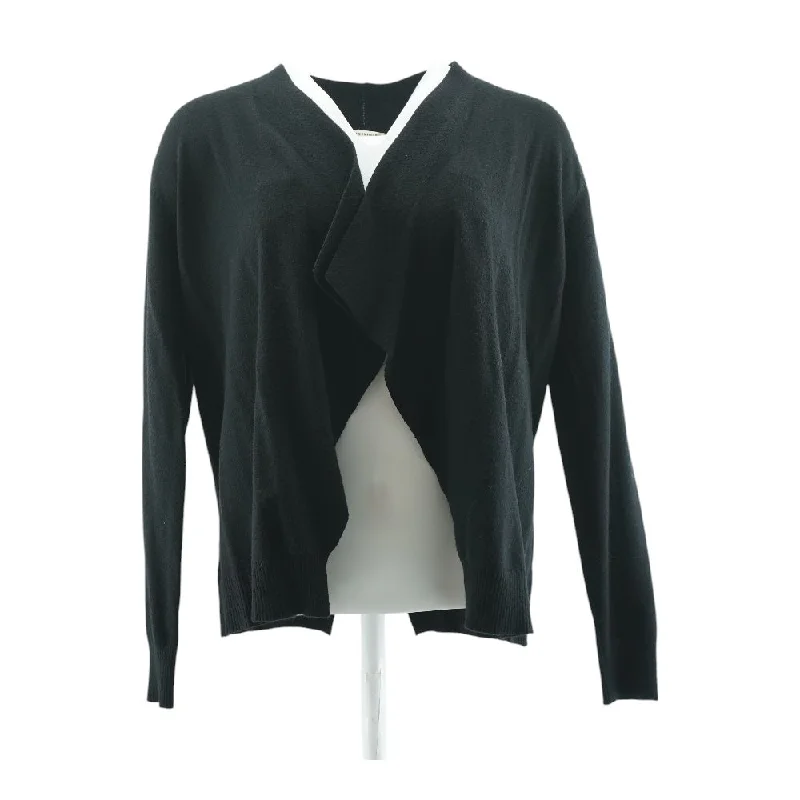 Black Solid Cardigan Sweater Nylon Fabric Polyester Fabric Spandex Fabric