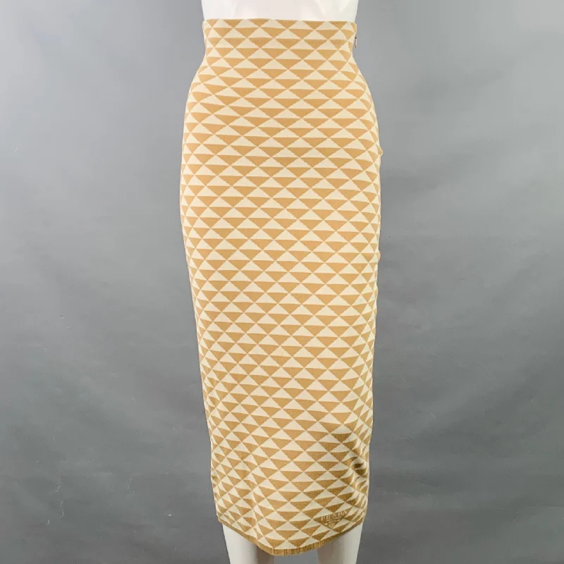 PRADA by RAF SIMONS 2023 Size S Beige Cream Cotton Triangle Pencil Midi Skirt velvet skirt luxury