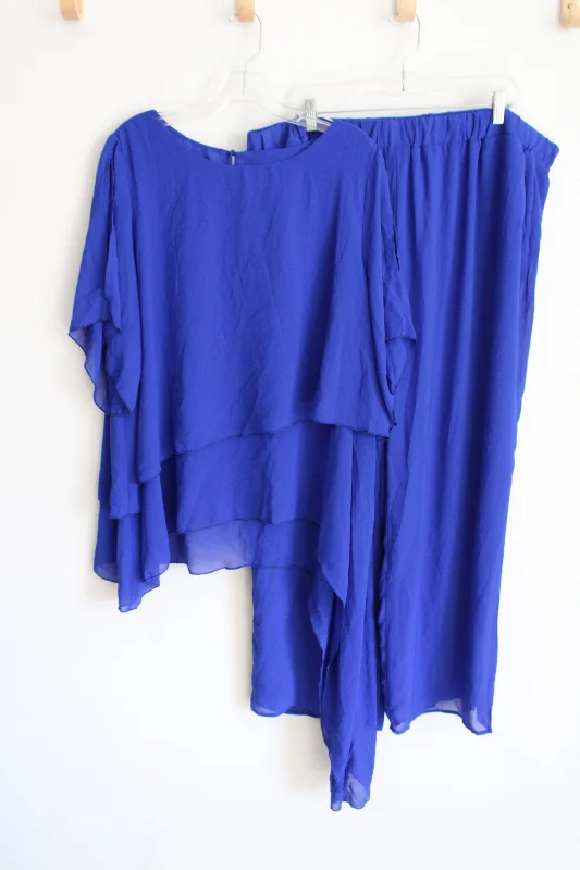 Cobalt Blue Chiffon 2 Piece Top & Pant Set | XXL Comfortable Fleece Pants