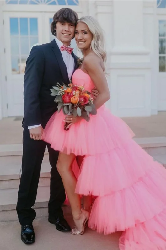 high low hot pink party dress long prom dress    cg21694 Tunics Review highly