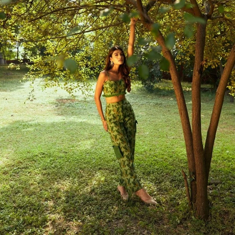 Bush Maze Pants | Linen Pants | Green Handloom Cotton Pants Comfortable Denim Leggings