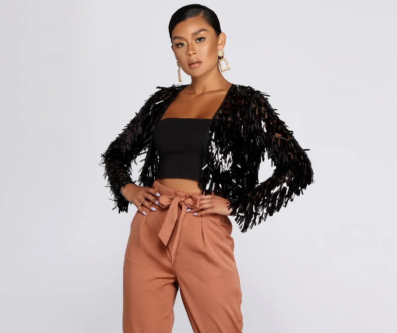 Till' Midnight Sequin Jacket Front Pockets Side Pockets Patch Pockets