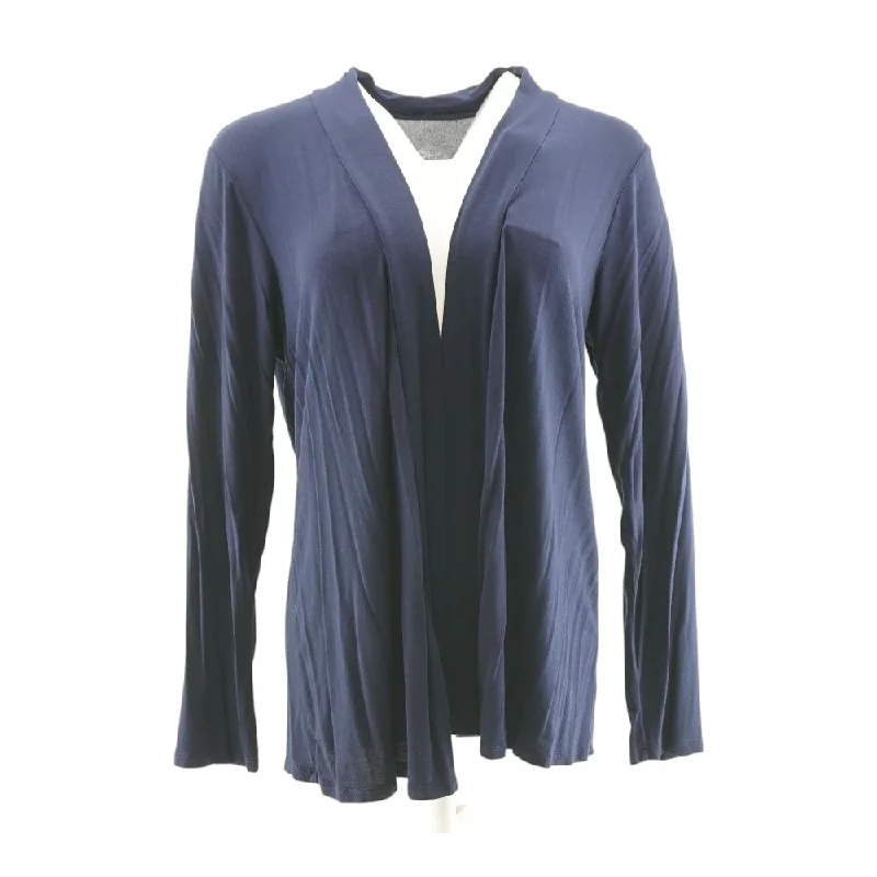 Navy Solid Cardigan Sweater Cashmere Blend Cotton Blend Poly Blend
