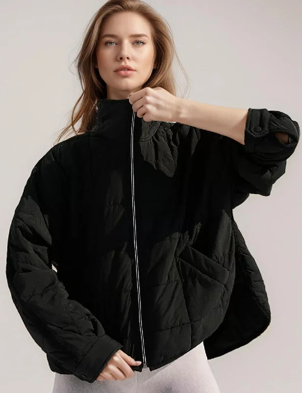 Ladies Soild Color Zip-Up Puffer Jacket SKT606 Zip Front Button Front Snap Front