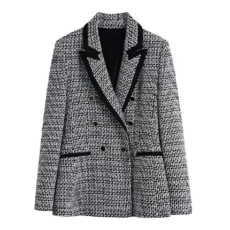 MING SUITS Women's Elegant Stylish Fashion Office Professional Woven Plaid Gray & Black Blazer Jacket One-Shoulder Jacket Off-the-Shoulder Jacket Asymmetrical Jacket
