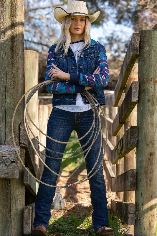 Wrangler Ladies Manuela Jacket - Denim/Multi - X4W2707096 Stand-Up Collar Roll-Neck Collar Turtle Neck