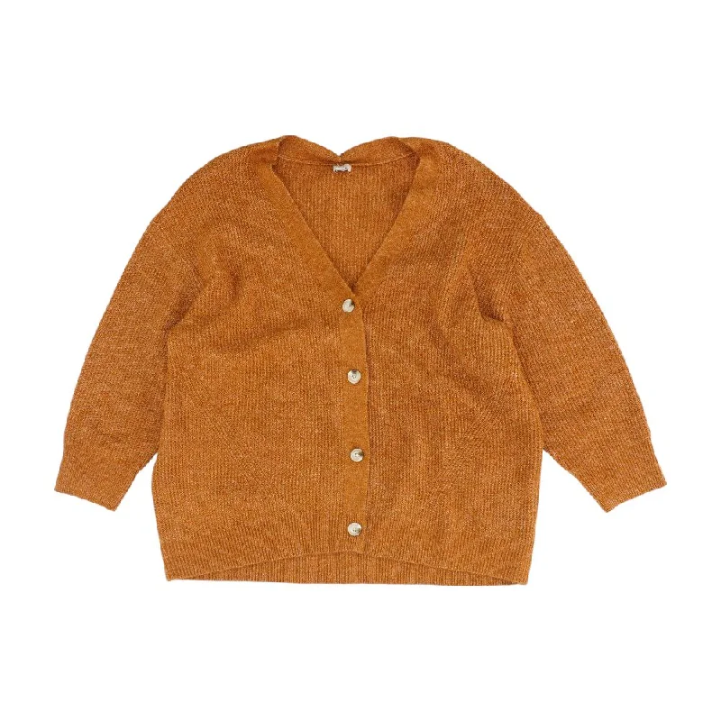 Orange Solid Cardigan Sweater Chenille Brocade Lace