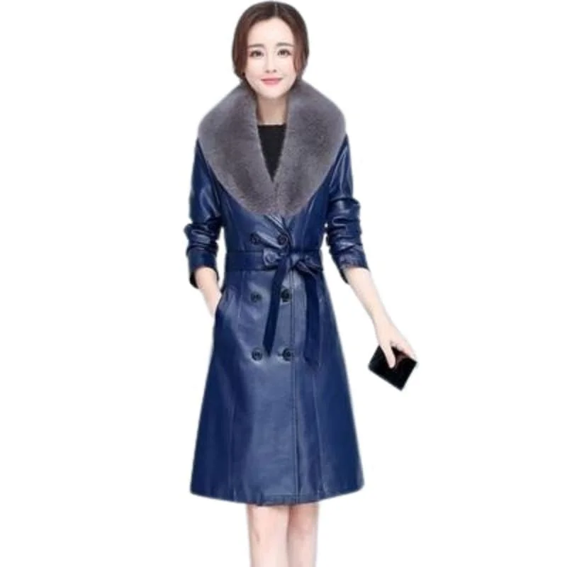 Navy Blue Fur Collar