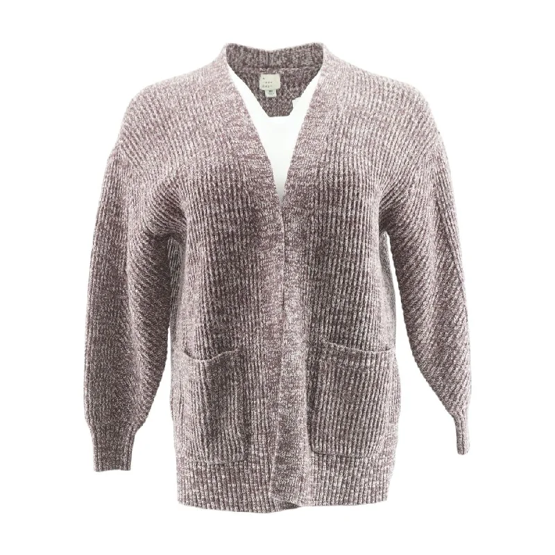 Purple Solid Cardigan Sweater Boat Neck Shawl Collar Notched Collar