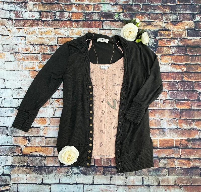 Ash Grey 3/4 Snap Cardigan (Size XL) Bright Pastel Dark