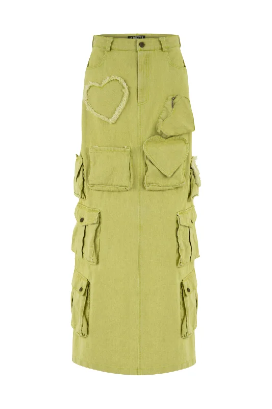 GREEN DENIM CARGO MAXI SKIRT corduroy skirt durable