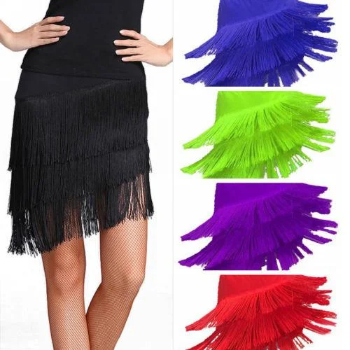 Layered Short Latin Skirt with Tassels button skirt front