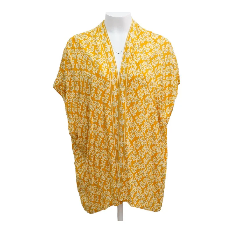 Yellow Floral Cardigan Sweater Lace Blend Ribbed Blend Corduroy Blend