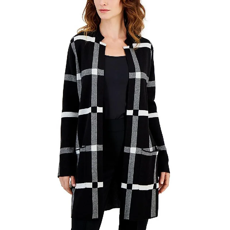 Kasper Womens Petites Open Front Mandarin collar Cardigan Sweater Stretchy Elastic Breathable