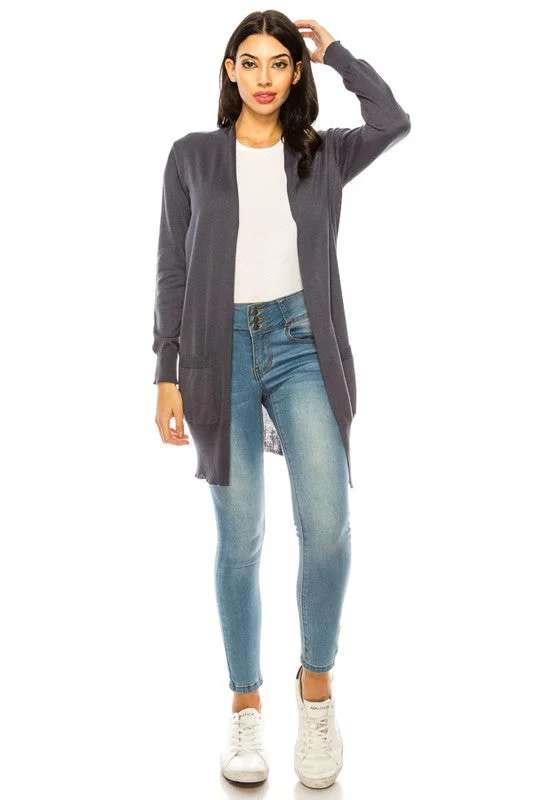 Its Essential To Me Slate Blue Knit Cardigan (Size Medium) Fitted Slim Tailored