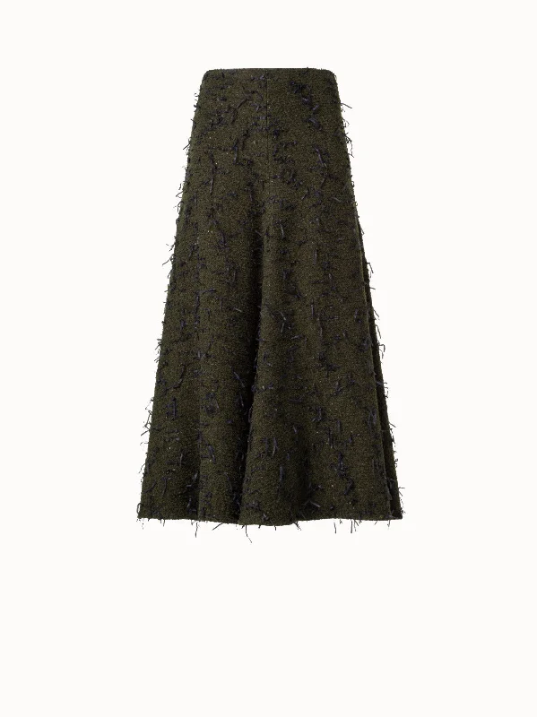 Flared Midi Skirt in Sequins-Bouclé ruffled skirt detail