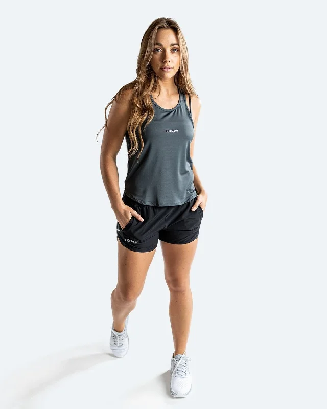WOMEN'S MIA STRINGER TANK - CHARCOAL fitness tank top