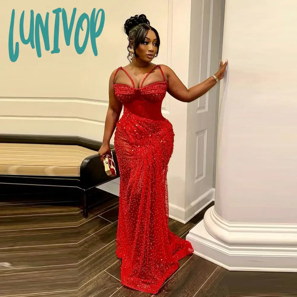 Lunivop Sexy Red Aso Ebi Mermaid Prom Dresses Lace Pearls Beaded Spaghetti Evening Gowns African Girls Formal Occasion Party Dress Tunics Gym athletic Lunivop Sexy Red Aso Ebi Mermaid Prom Dresses Lace Pearls Beaded Spaghetti Evening Gowns African Girls Formal Occasion Party Dress Tunics Gym athletic