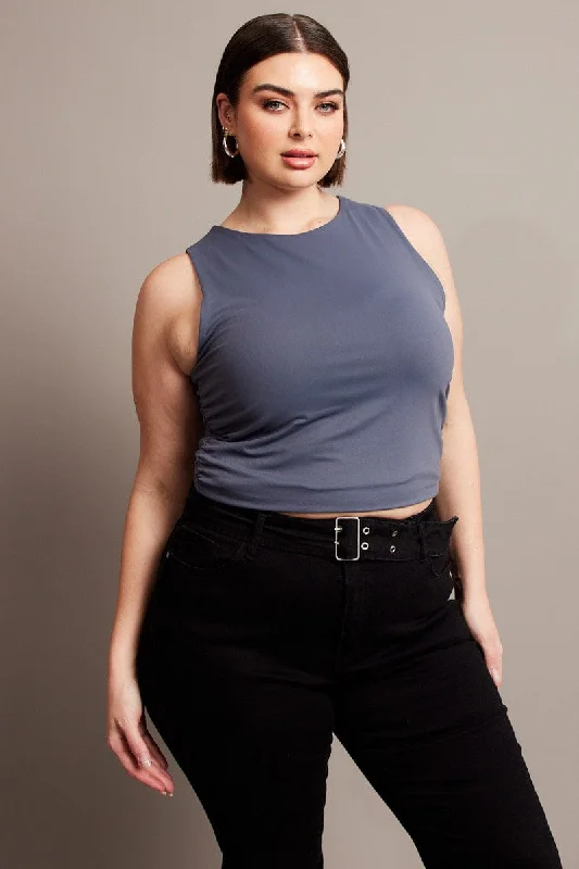 Blue Tank Top Crew Neck Supersoft halter tank top