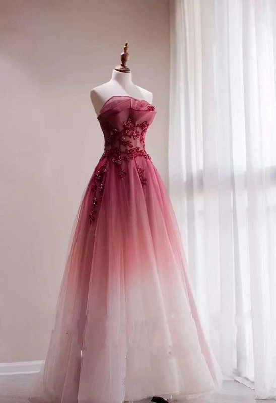 Red Gradient Prom Dress Vintage Wedding Dress Red Strapless Party Dress with Beaded Bridal Dress         cg23240 Tunics Stylish elegant