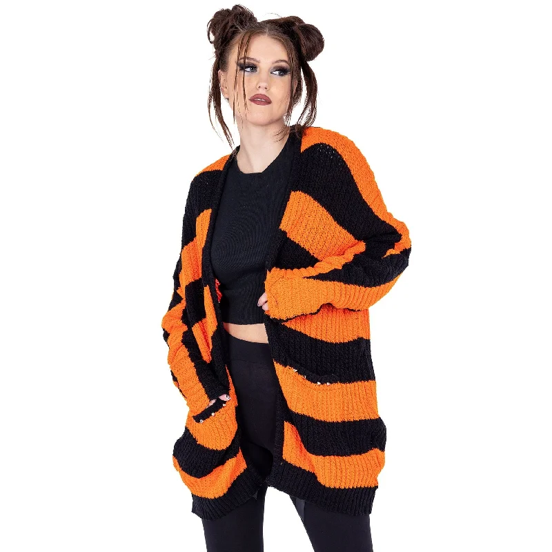 IN A DAZE CARDIGAN - BLACK/ORANGE Boat Neck Shawl Collar Notched Collar