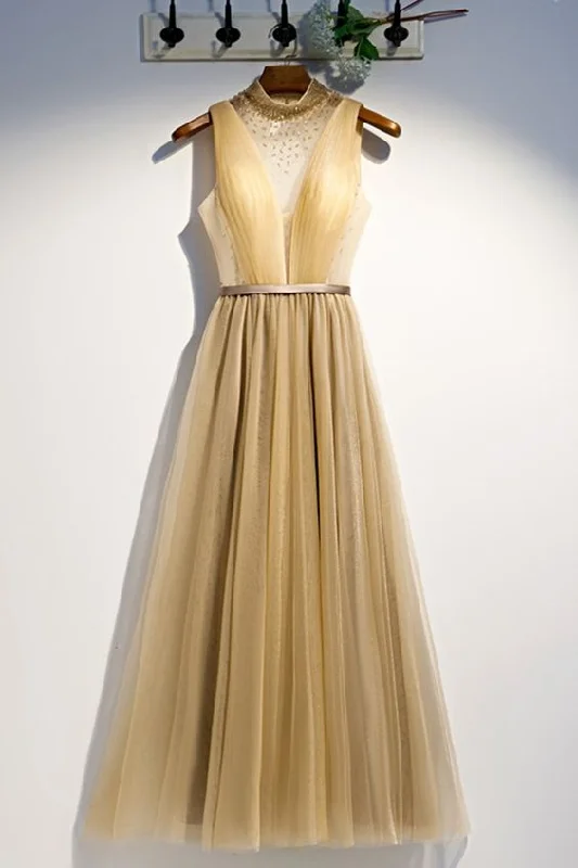 beaded high neck gold long party dress evening dress prom dress    cg20388 Tunics Stylish elegant