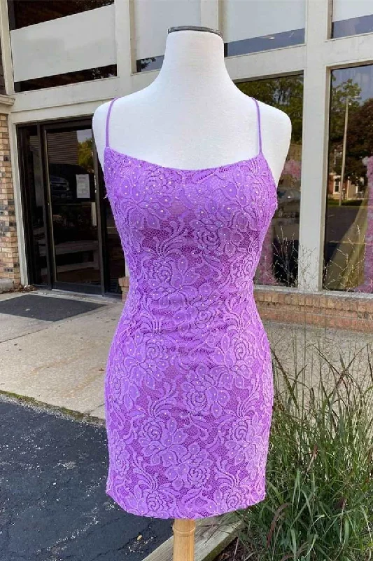 Lilac Lace Tight Mini Party Dress Tunics Party sparkling