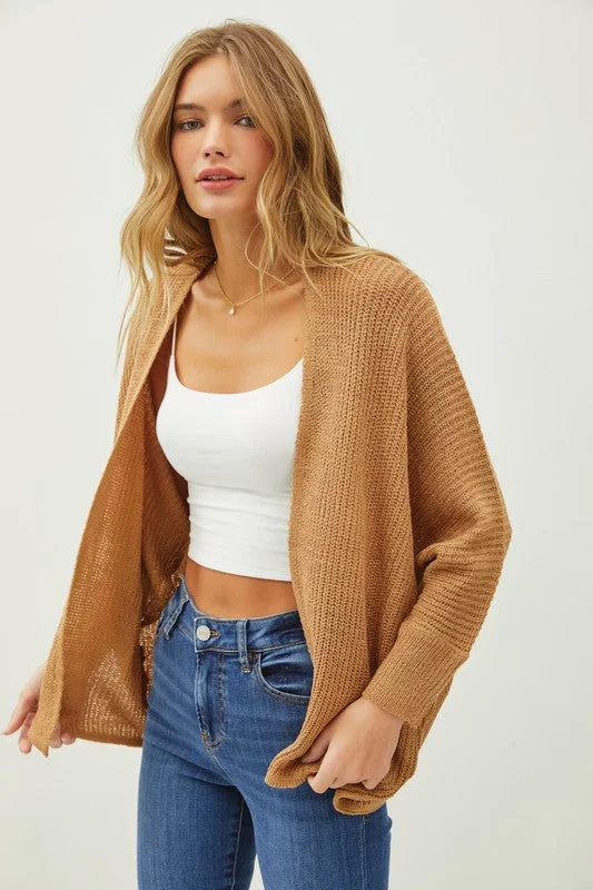 Here With Me Camel Dolman Sleeve Cardigan (Size M/L) Fitted Loose Oversized