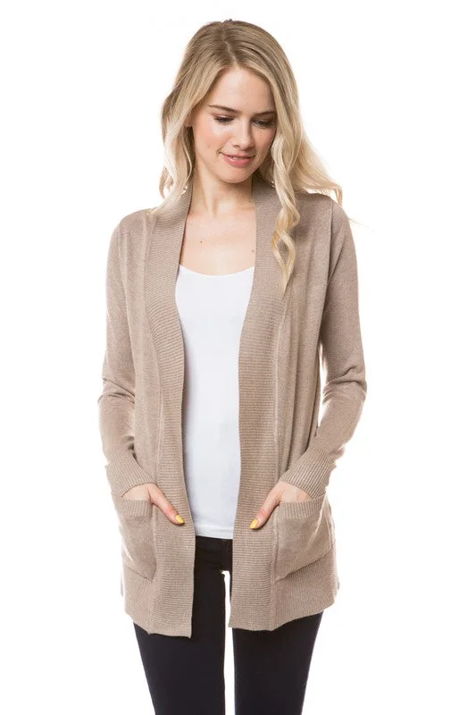 Classy In Classic Camel Open Front Knit Cardigan Modern Contemporary chic