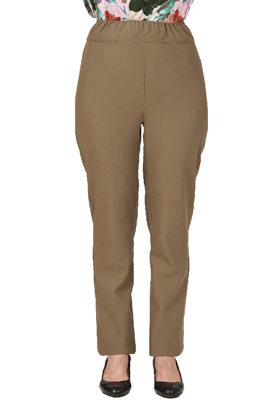 Back-Panel Adaptive Pants - Sara | Tan Slim Fit Casual Pants
