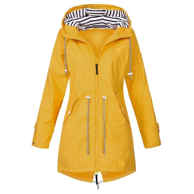RTSHINE Women's Fashion Stylish Yellow Hooded Light Jacket Raincoat Zipper Jacket Belted Jacket Elasticated Jacket Padded Jacket