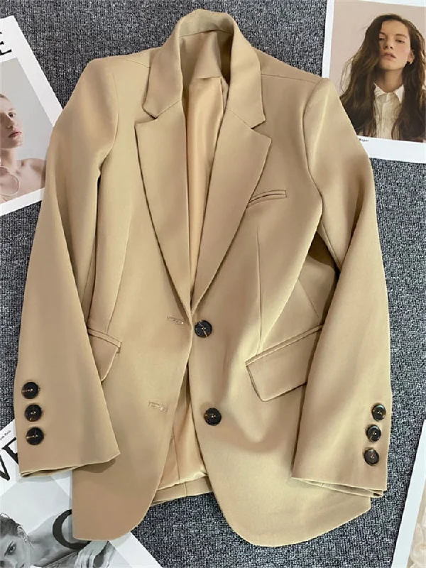 YITI SUITS Women's Elegant Stylish Fashion Office Lady Professional Solid Color Blazer Jacket Welt Pockets Slit Pockets Flap Pockets