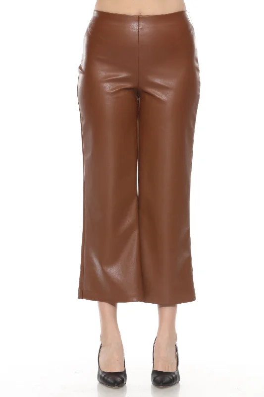 Joseph Ribkoff Chestnut Faux Leather Cropped Wide Leg Pants 244118 Casual Wide Pants