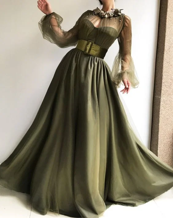 O-neck Formal Prom Dresses Long Sleeve prom dress A-line party dress Beads Celebrity Party Gowns      cg20675 Tunics Summer linen