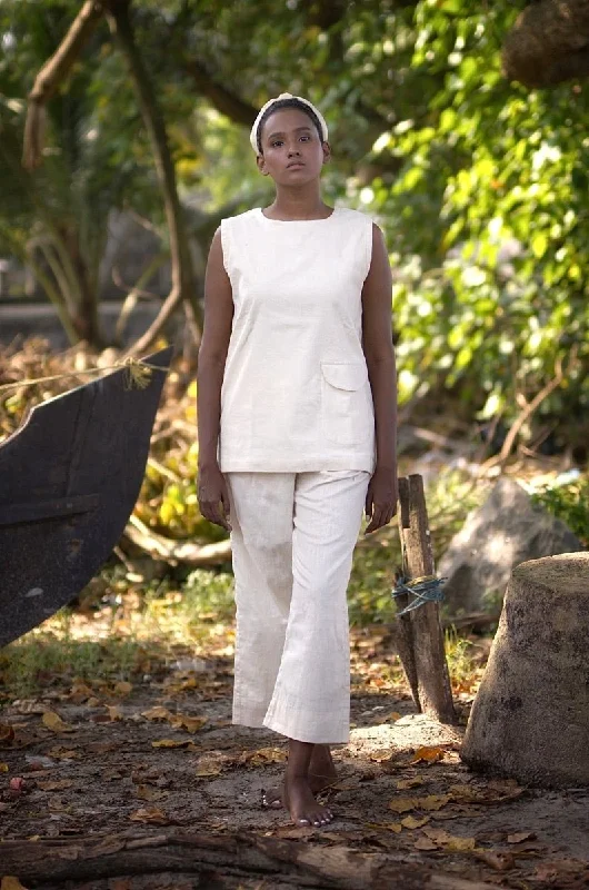 Sustainable Women Cotton pants with Pockets Pleated Soft Stretch Trousers