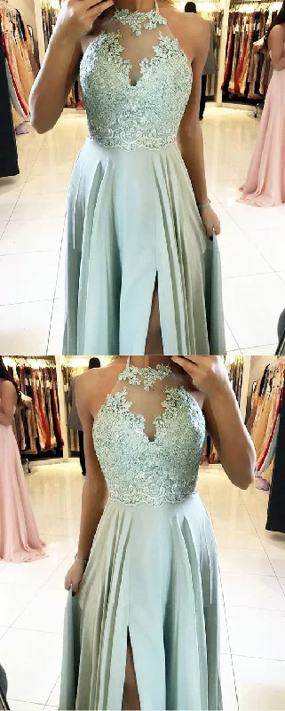 Sage Green Bridesmaid Dresses Halter Neck Side Split Chiffon Formal Bridal Party Dress Prom Dresses    cg18654 Tunics Travel practical