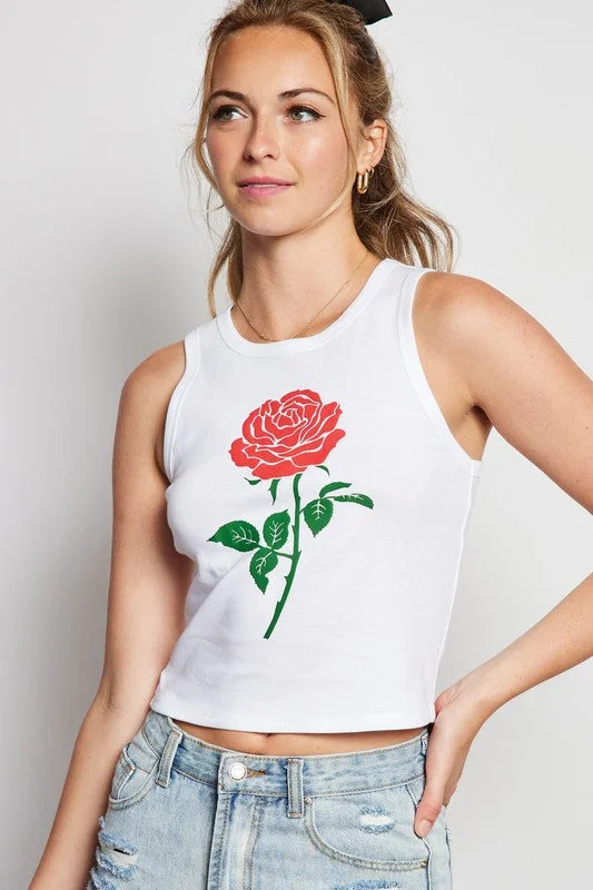 “Rose” Printed Ribbed Tank Top mint tank top