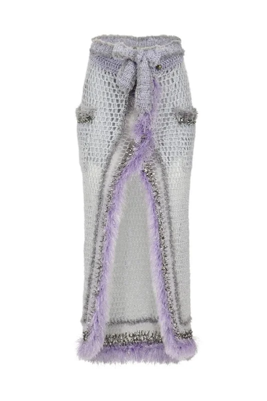 LAVENDER HANDMADE KNITTED MIDI SKIRT a-line skirt cut