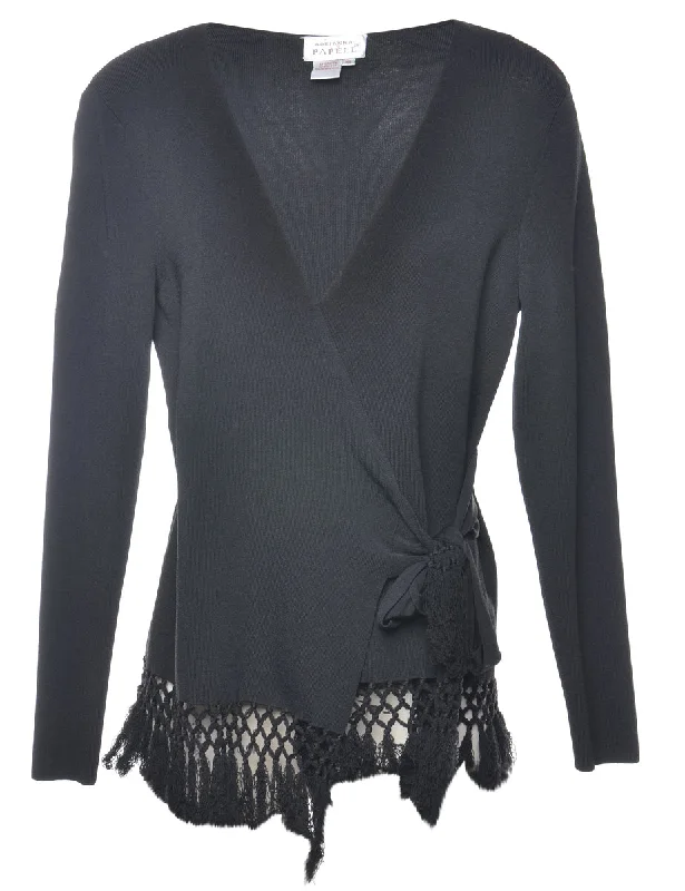 Black Fringing Cardigan - M Cardigan Knitwear Sweater