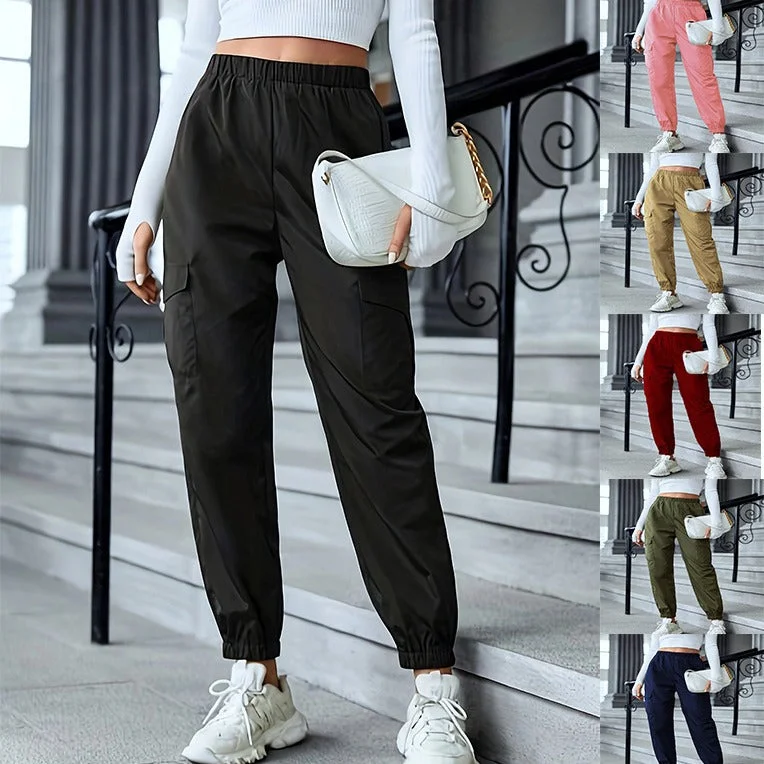 New Cargo Pants Fashion Casual Multi-pocket Elastic Waist Pencil Pants For Women Chic Capri Pants