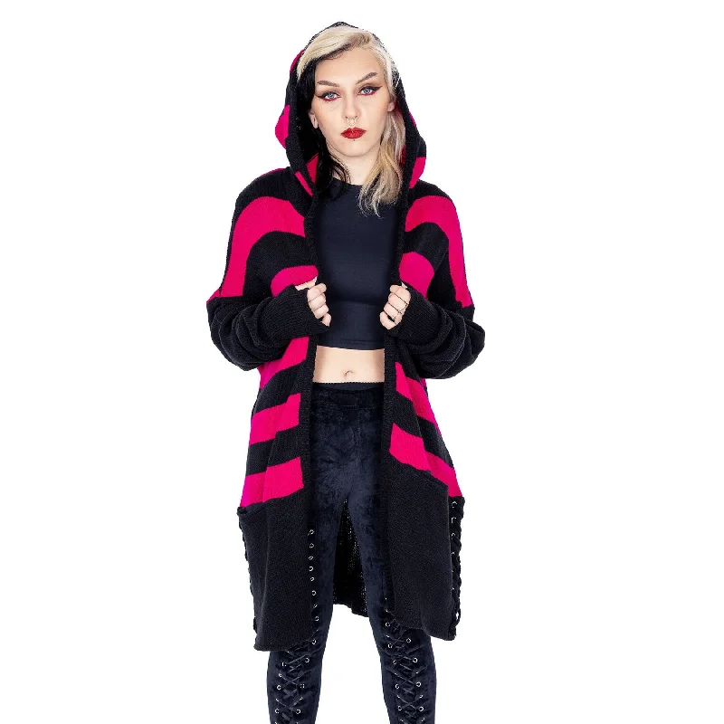 WILLA CARDIGAN - BLACK/DARK PINK Lace Blend Ribbed Blend Corduroy Blend
